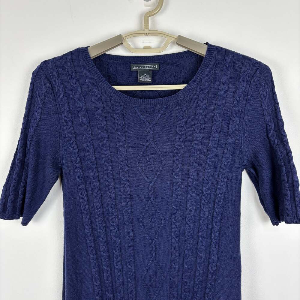 Lauren Hansen Blue Cable Knit Sweater Dress Small wool silk cashmere preppy